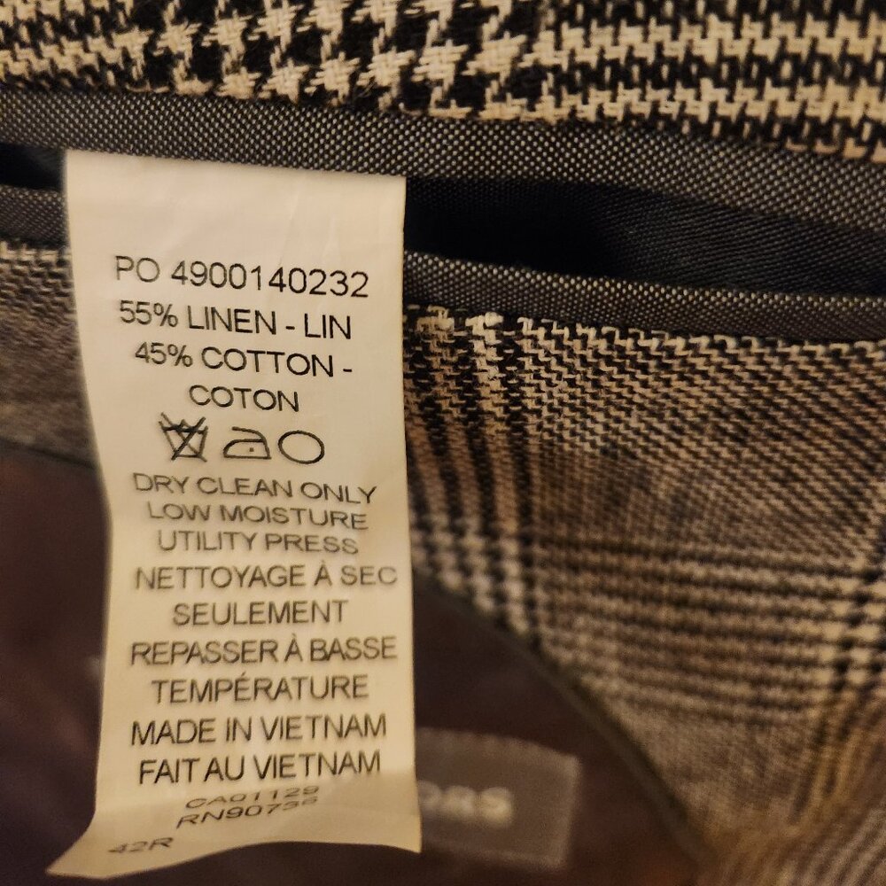 Michael Kors Black Herringbone Plaid Sport Coat Blazer Cotton & Linen Men's 42R - Picture 2 of 16